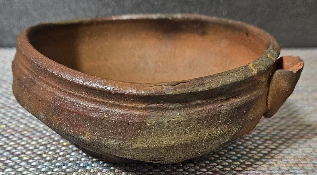 室町〜江戸初期古備前片口酒次 片口茶碗伝世時代箱最大径13.9cm