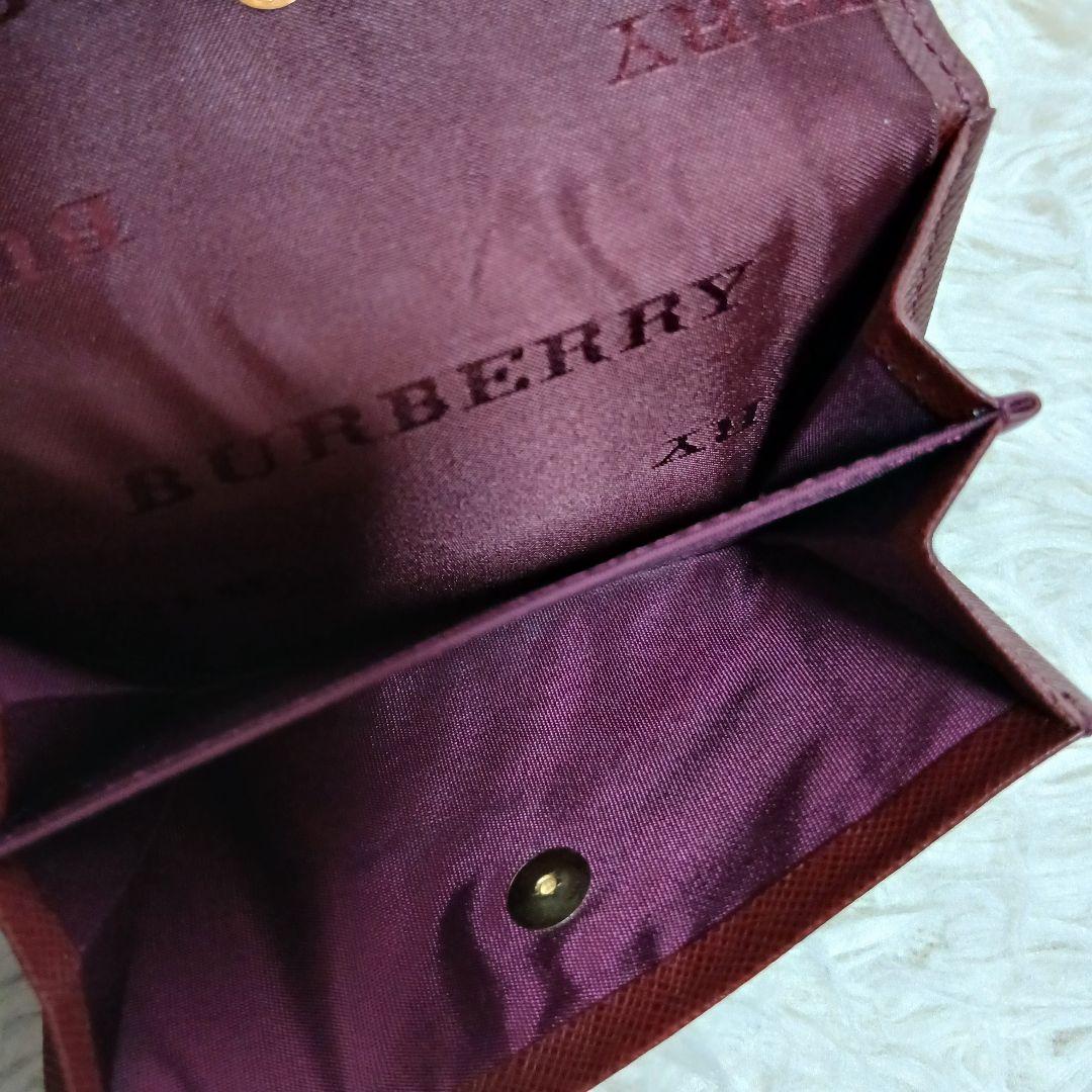 【美品】【BURBERRY】ノバチェック　３つ折り財布　ベージュ　ボルドー