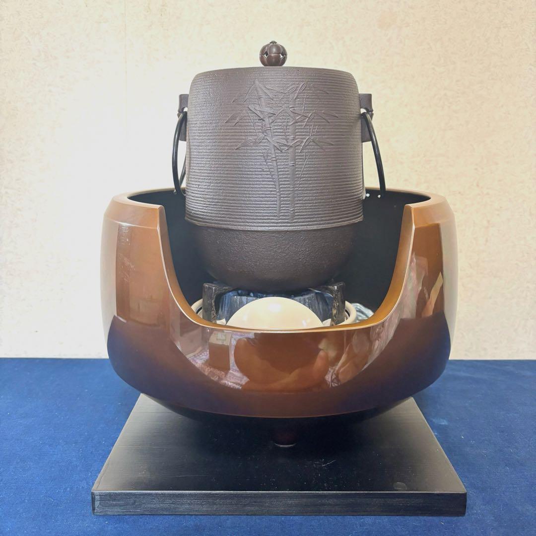 風炉 茶釜 電熱器 唐銅面取風炉 糸目筒釜 野々田製電熱器