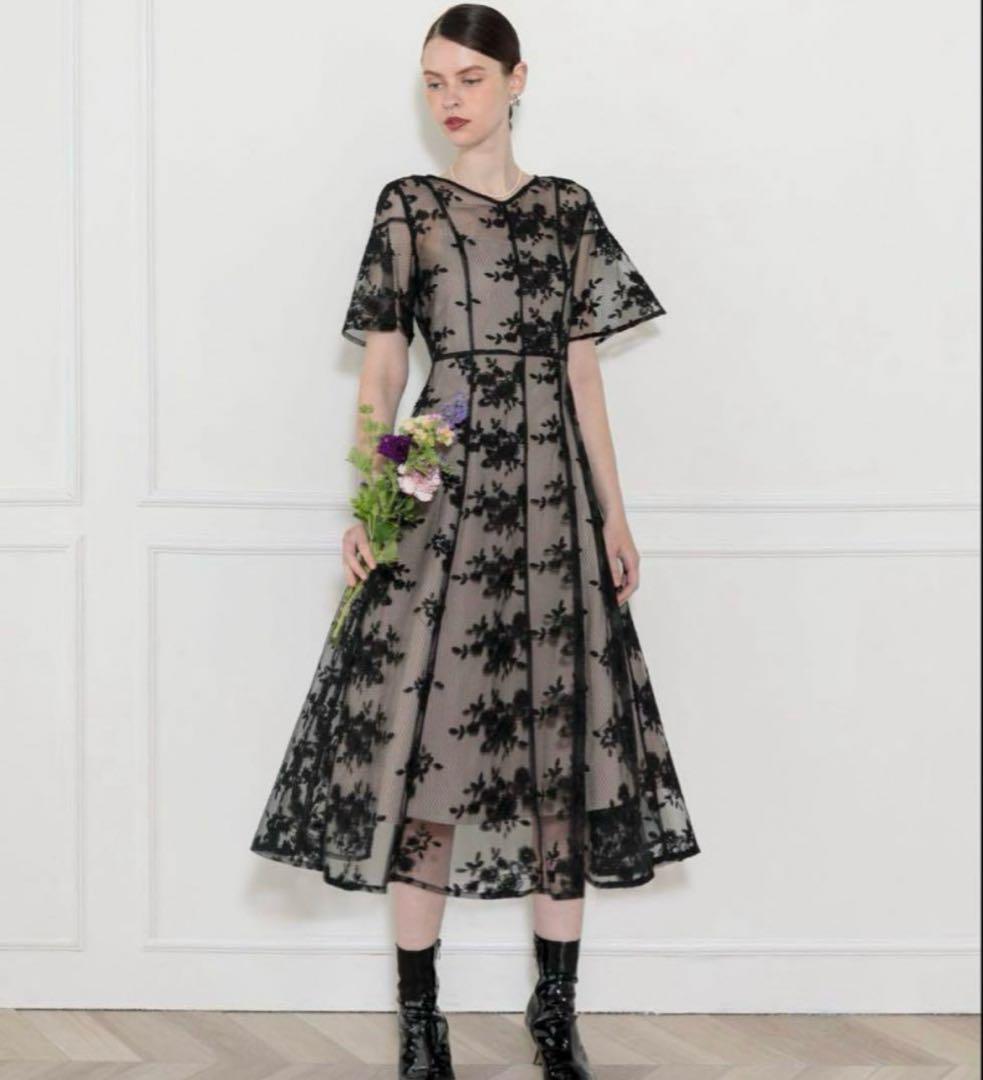 【美品】Leja 花柄後ろリボン半袖キャミワンピースセットアップドレス　S Leja（レジャ） ドレス 「LEJA」花柄後ろリボン半袖キャミワンピース