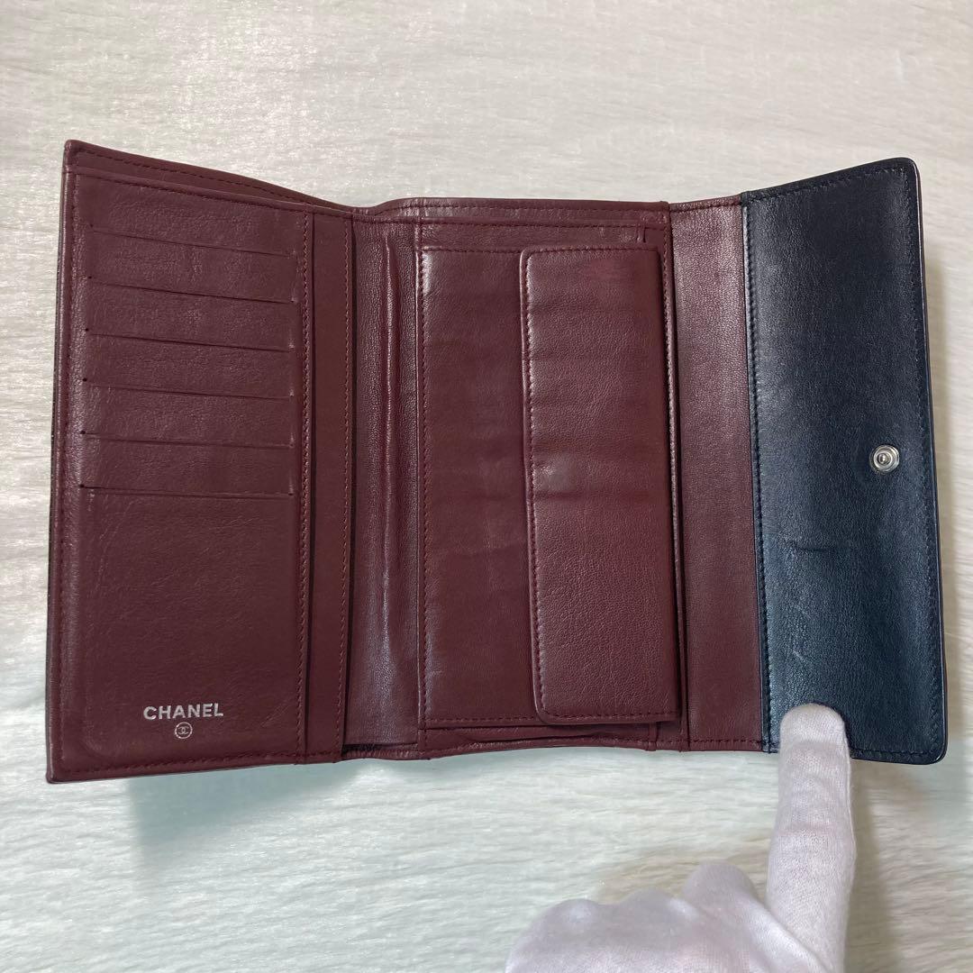 CHANEL シャネル 長財布 ロング 三つ折り ビコローレ バイカラー 黒