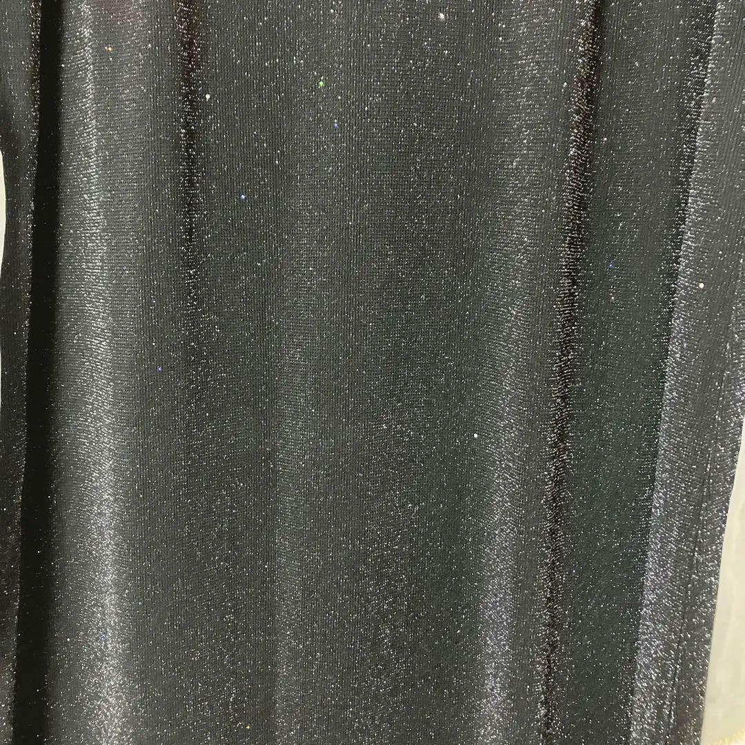 mayu　レジャ　レースネック透け袖スリットキラキラロングドレスワンピース