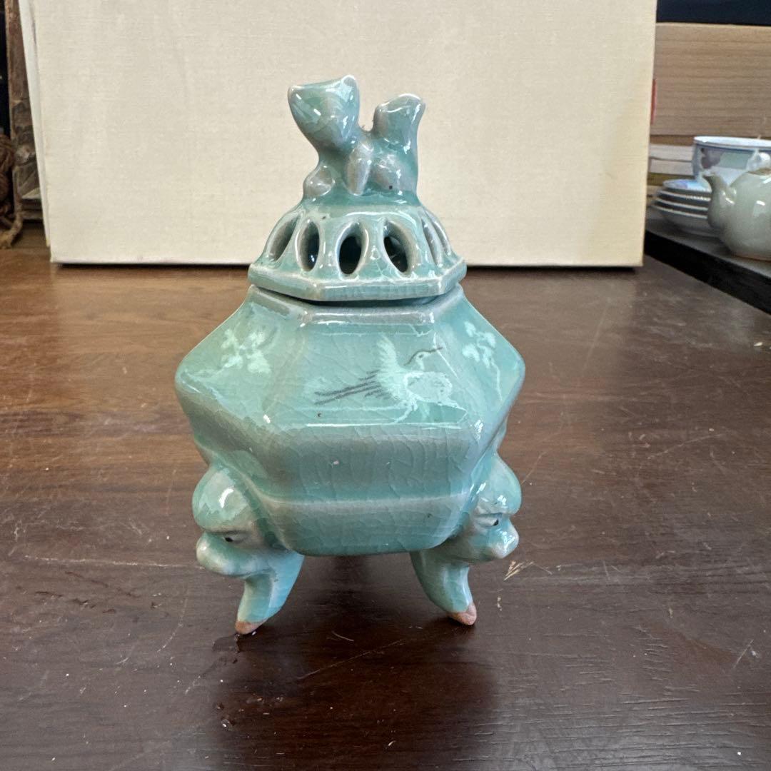 明代 人物染付 香炉 中国古陶磁 骨董品 香道具 明代 人物染付