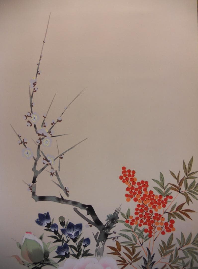 掛け軸 小川香月 四季彩花 絹本 希少 軸装 茶道具 掛軸 美品 です