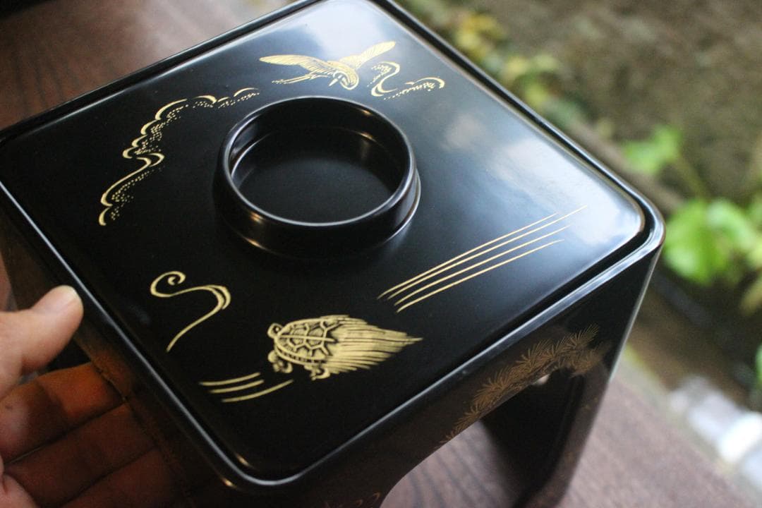 デッドストック！！極上松竹梅鶴亀沈金の映える輪島塗屠蘇器重箱揃い