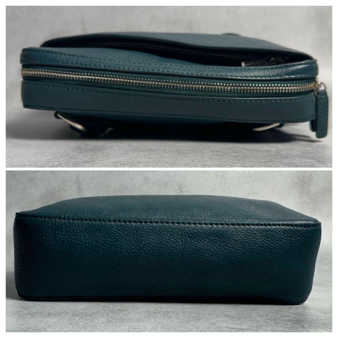 ✨極美品✨マザーハウス リニア ショルダーバッグ ロゴ レザー レディース 深緑