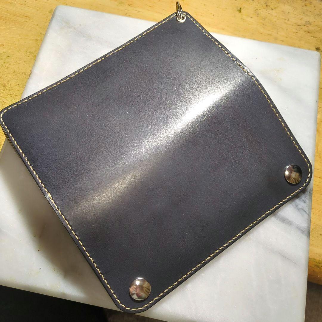 姫路ヌメ革 トラッカーウォレット ハンドメイド 長財布 ロングウォレット 黒