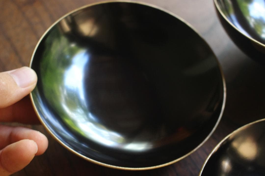 時代逸品！時代金縁黒漆に極上日の出鶴蒔絵の映えるお椀2点（検輪島塗蒔絵椀雑煮椀