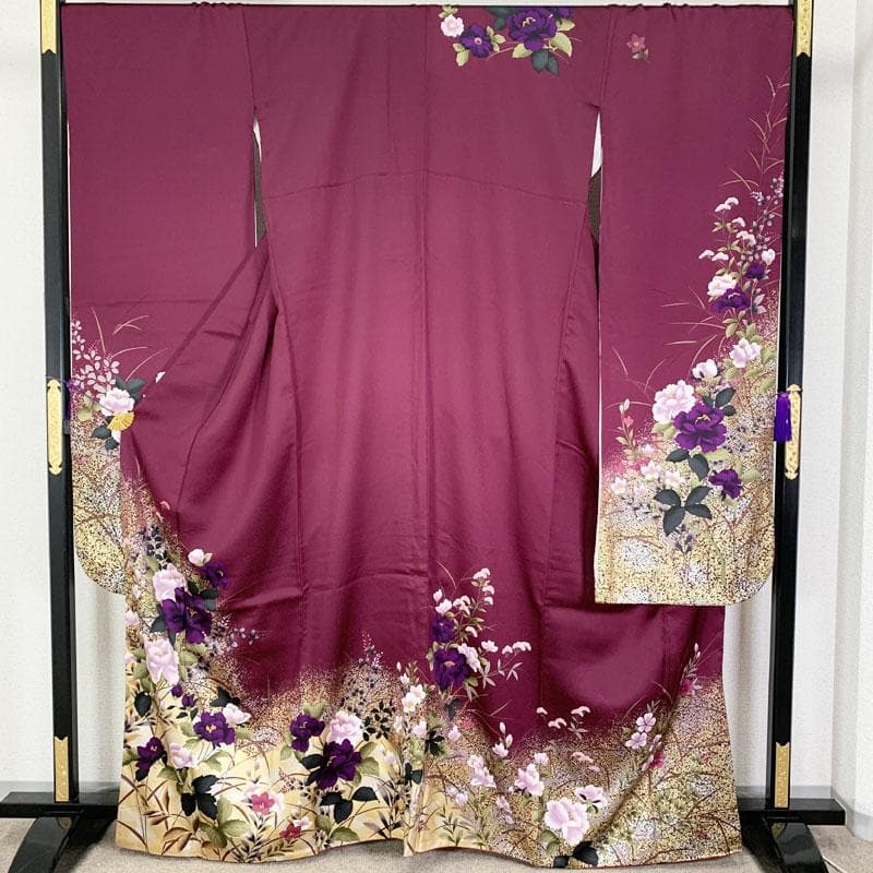 509z30☆鈴乃屋 振袖 モダン 古典柄 金彩 牡丹桔梗☆美品 成人式 結婚