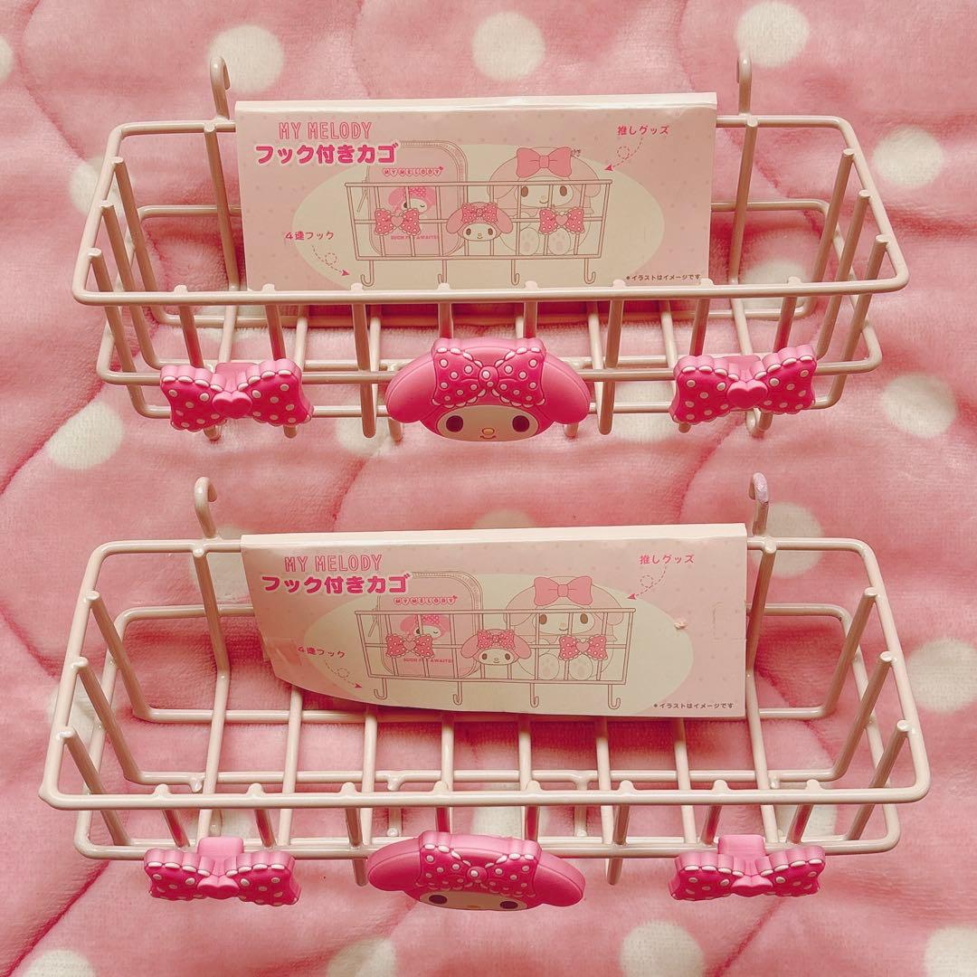 マイメロ 推しをかわいく飾り隊 ワイヤーネット フック付きカゴ