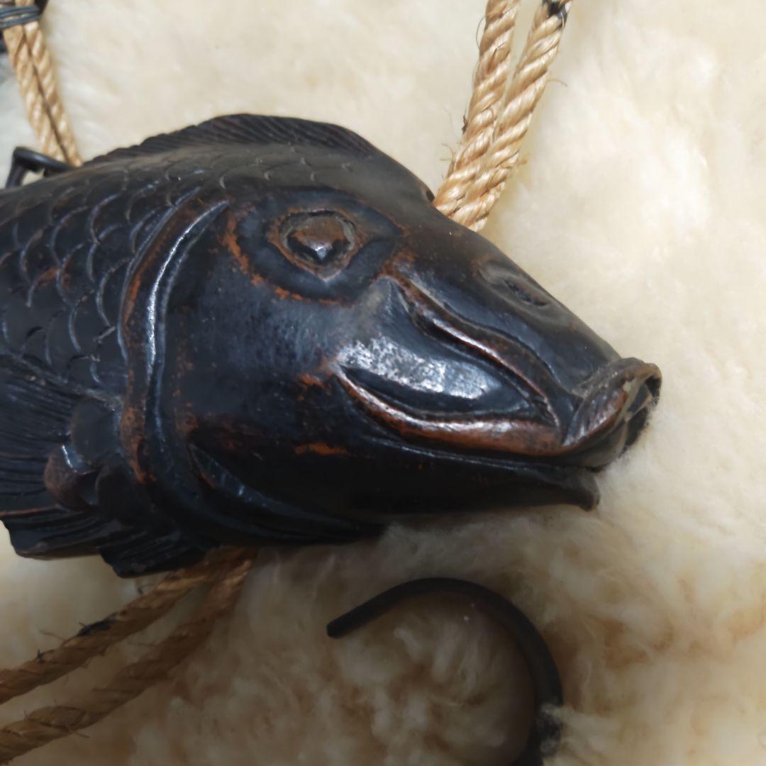 昭和レトロ 木彫鯉 自在鉤 和風インテリア 当時物