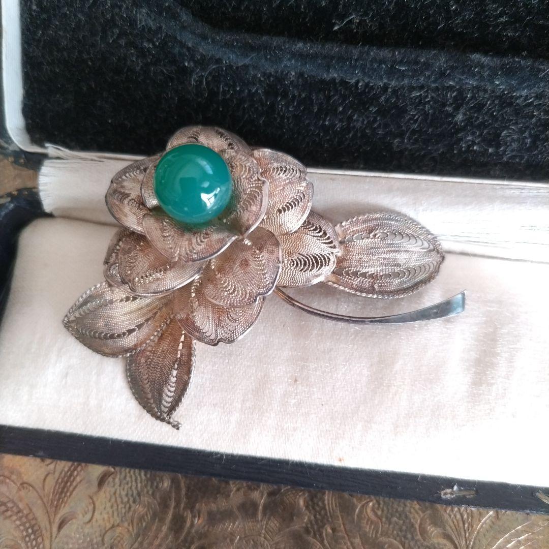 SILVER 銀線細工 瑪瑙 ブローチ 花 ヴィンテージ フィリグリー - メルカリ