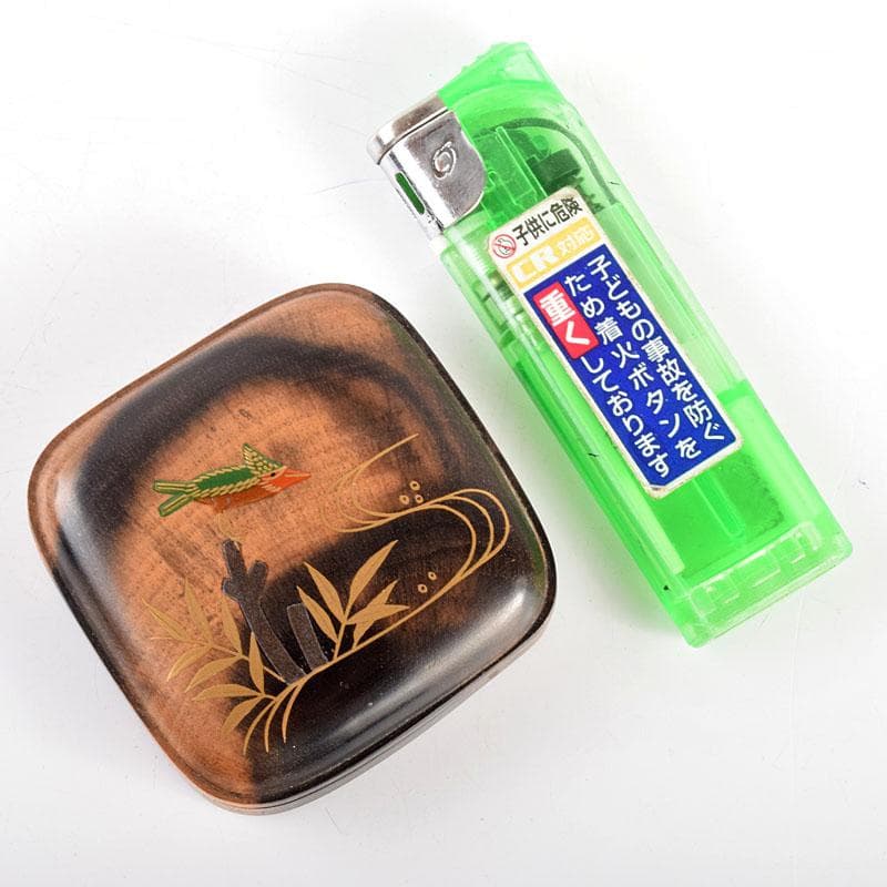 茶道具 道場宗廣作 川蝉蒔絵 黒柿四方香合 共箱 M R4889 茶道具 道場宗廣