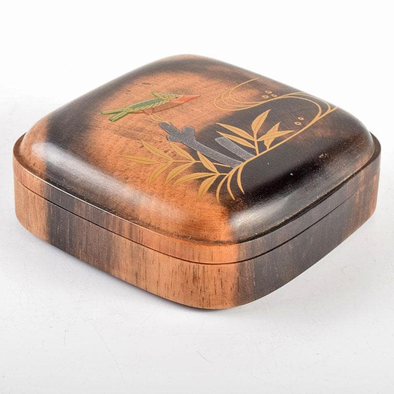 茶道具　道場宗廣作　川蝉蒔絵　黒柿四方香合　共箱　M　R4889