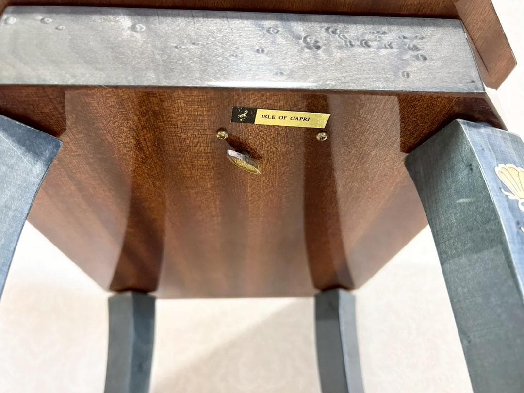 状態良好】サイドテーブル オルゴール内蔵 猫脚 花柄インレイ 木製