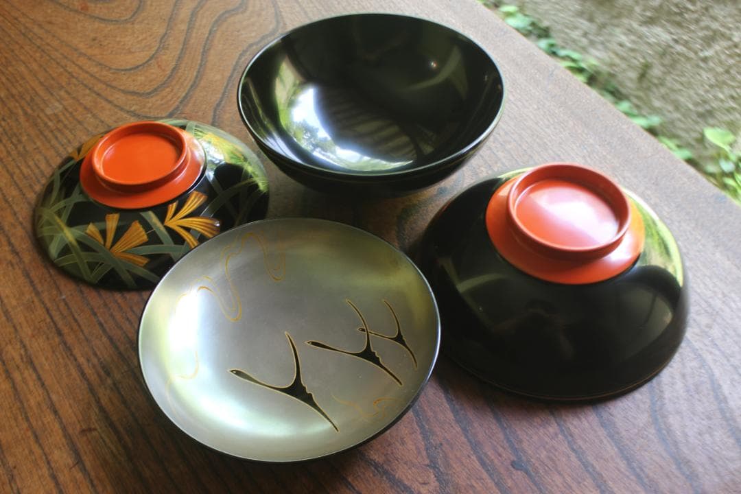 デッドストック！極上ススキ文に優美な内銀雁蒔絵の大椀2