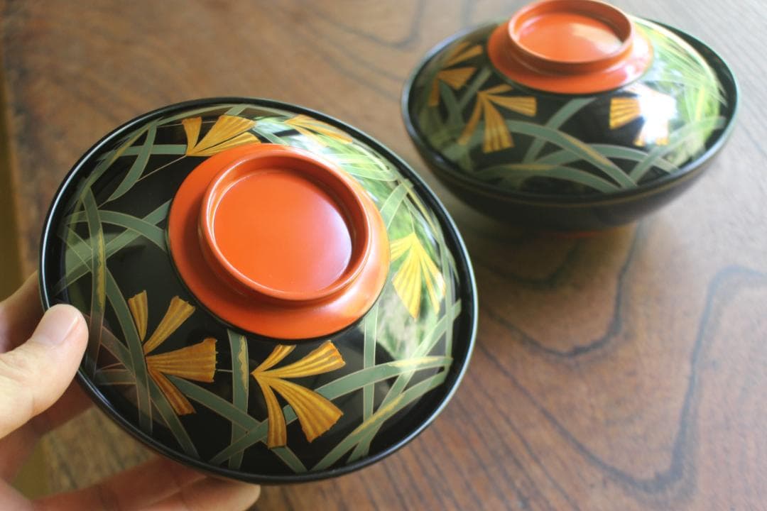 デッドストック！極上ススキ文に優美な内銀雁蒔絵の大椀2