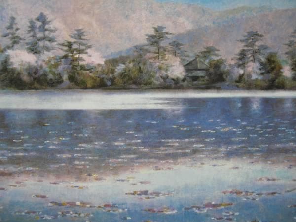 堂本元次、【大沢池】、希少画集画、新品高級額・額装付、状態良好
