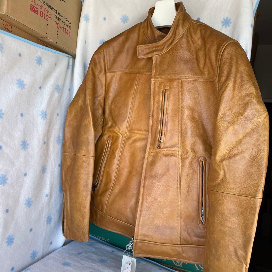 新品オールドユニクロ90年代ライダースブラウンレザー ジャケット M