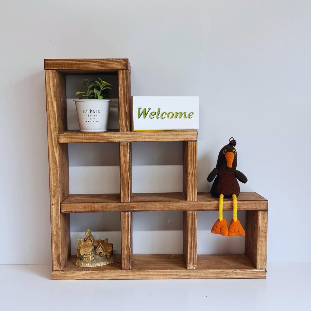 2個セット】かいだんシェルフ／木製ディスプレイ棚 什器にも◎ 木