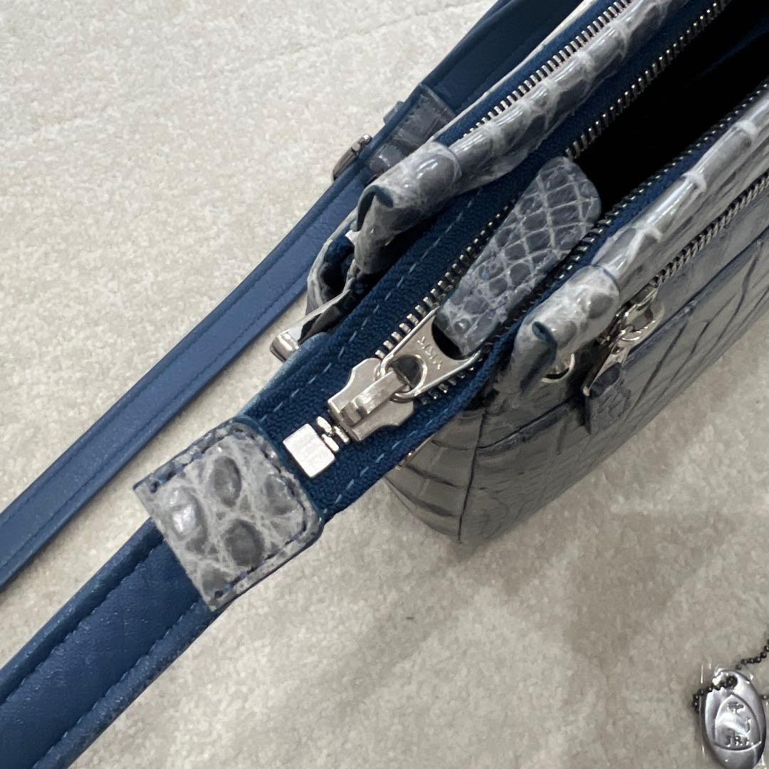 り*様 【極美品】　JRA認定　クロコダイル　ショルダーバッグ　ブルーグレー