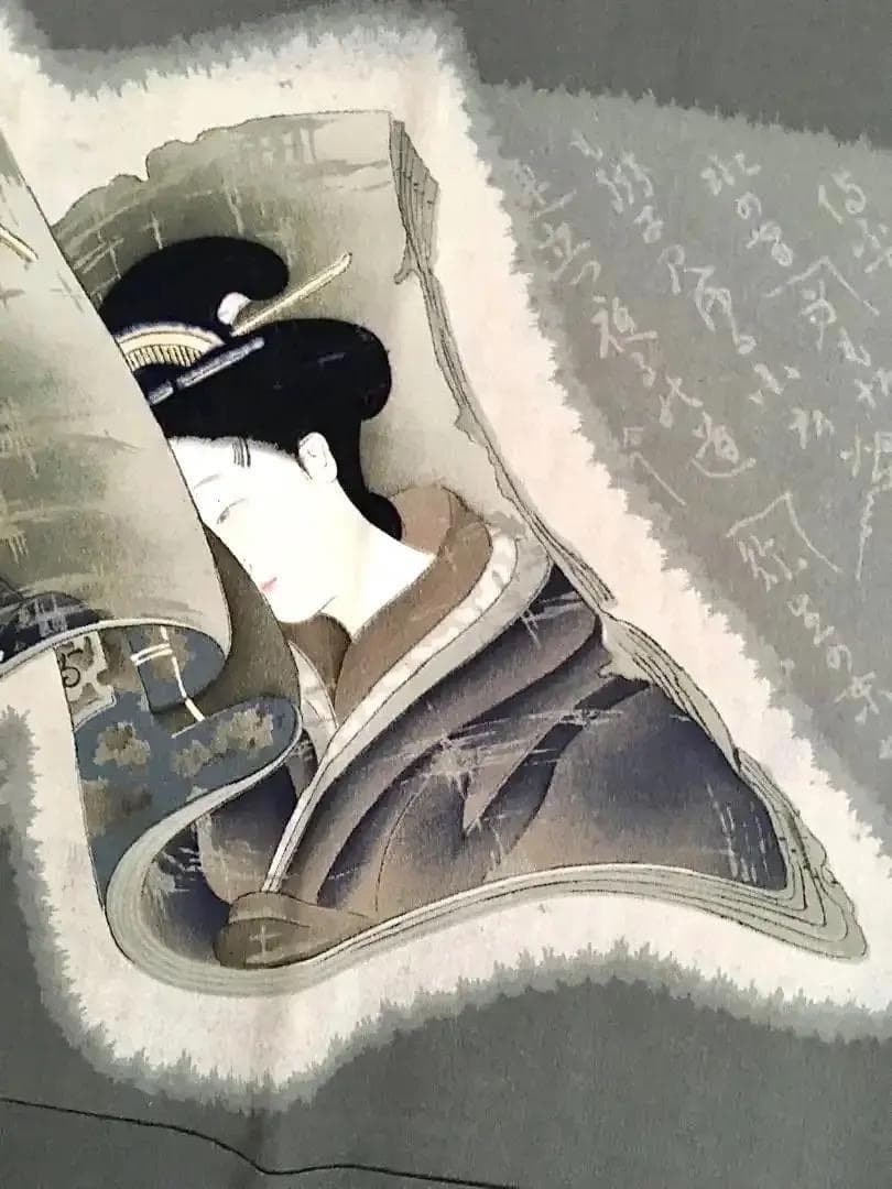 能楽図絵 能舞 羽衣他 男物長襦袢 正絹 美しき日本の古布 古裂骨董