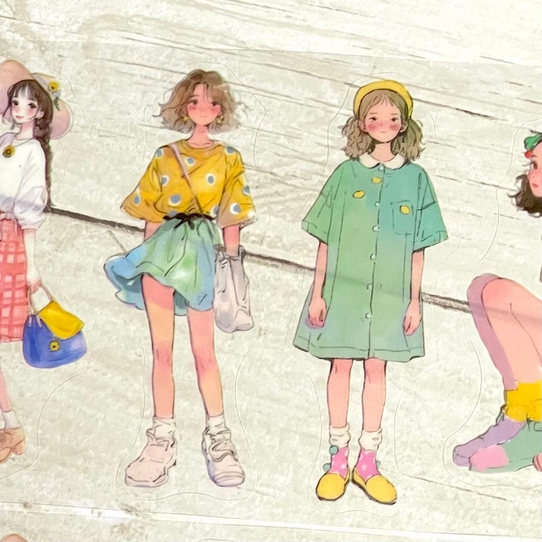 ◤シール◢✨新品✨ 毎日コーデシリーズ 夏 人物シール 海外マステ PET