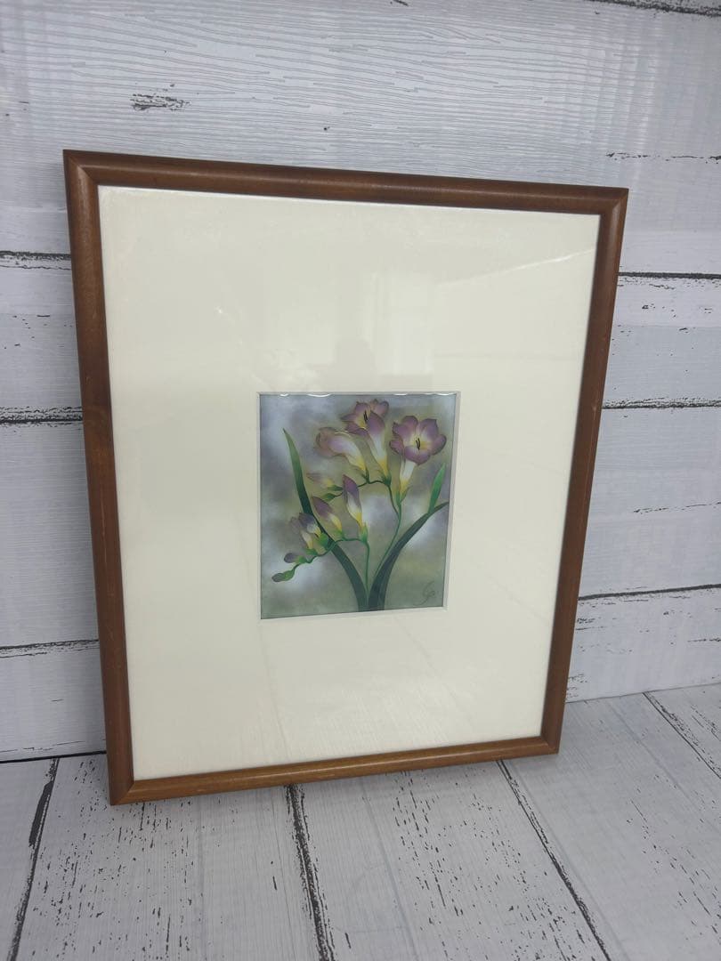 送料込み⭐︎有線七宝作家【陶板画 フリージアの花】七宝焼 安藤 七宝