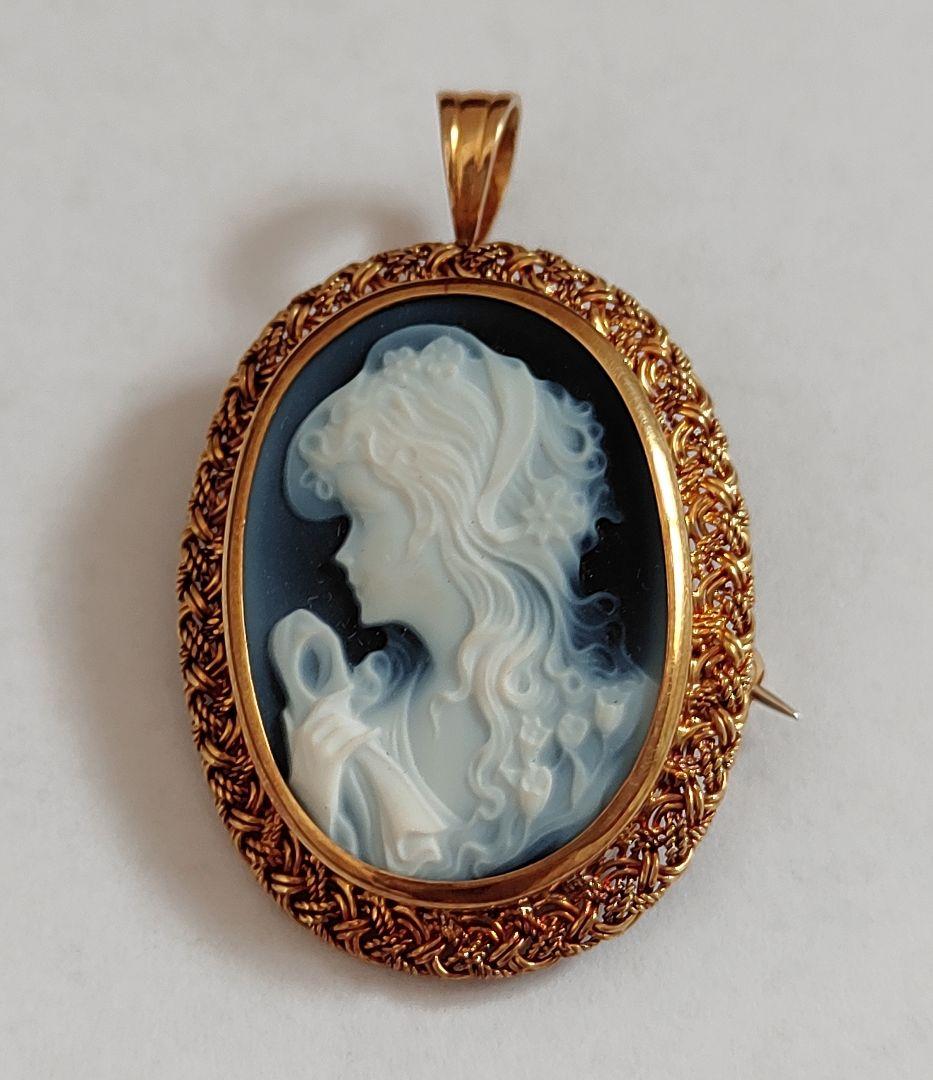 カメオ ネックレストップ兼ブローチ 昭和レトロ K18 刻印 カメオ