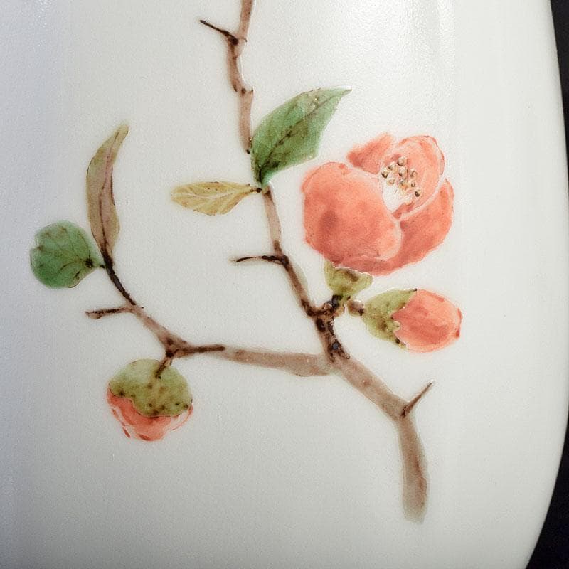 広瀬義之作 色絵 ぼけ之図 面取り壷 共布共箱 V R9186B