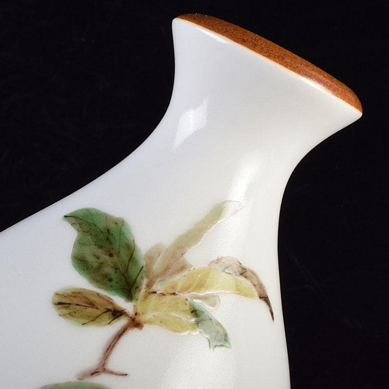 広瀬義之作 色絵 ぼけ之図 面取り壷 共布共箱 V R9186B