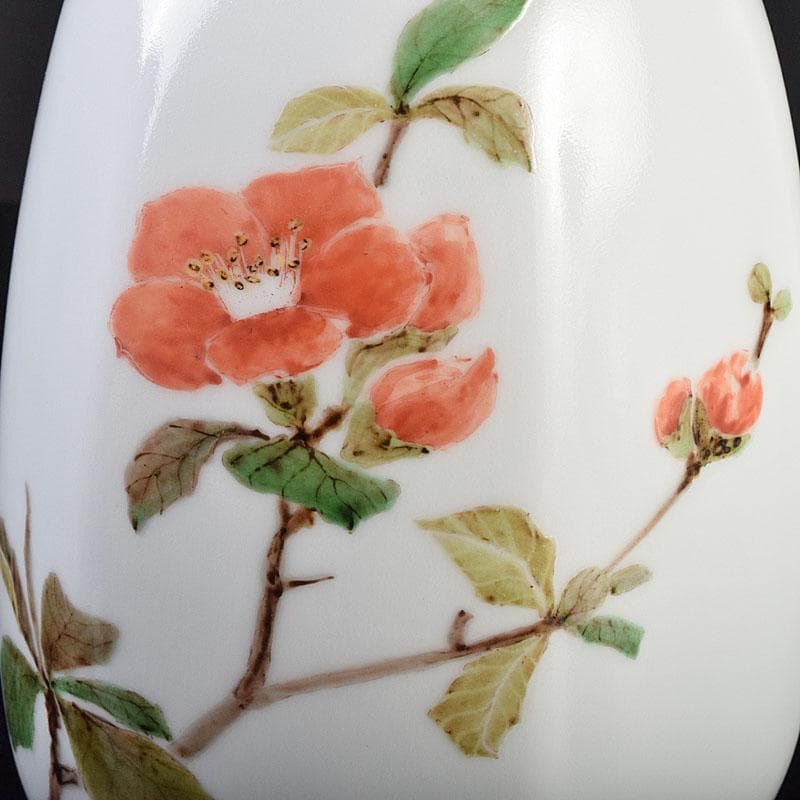 広瀬義之作 色絵 ぼけ之図 面取り壷 共布共箱 V R9186B