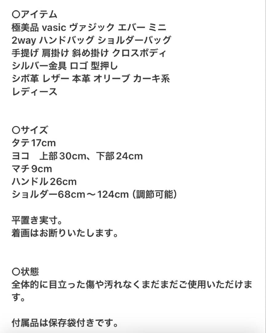 極美品　vasic ヴァジック エバー　ミニ　本革