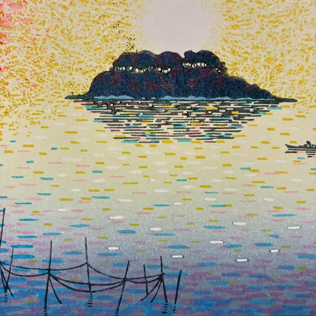 美品 牧野宗則「光彩」木版画 1987年制作 直筆サイン入り 額縁入り人気