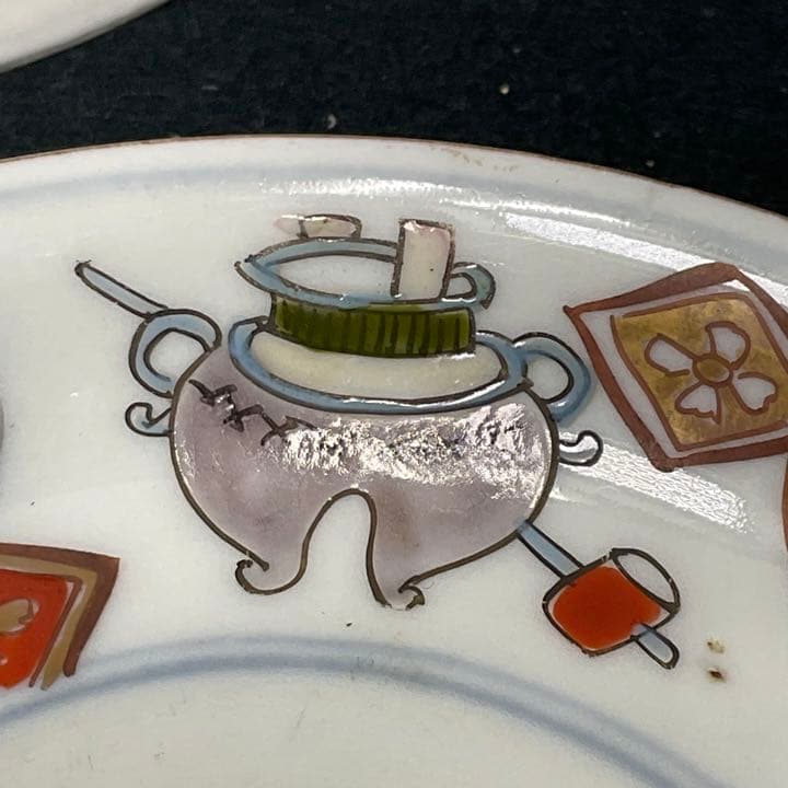 蔵出し 骨董 小皿 5枚セット うさぎ 風炉釜 桃図