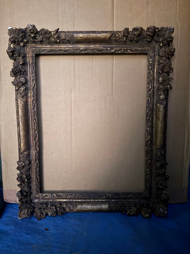 希少 18世紀フランスアンティーク調 漆金彫刻付き木製油彩額縁 P10