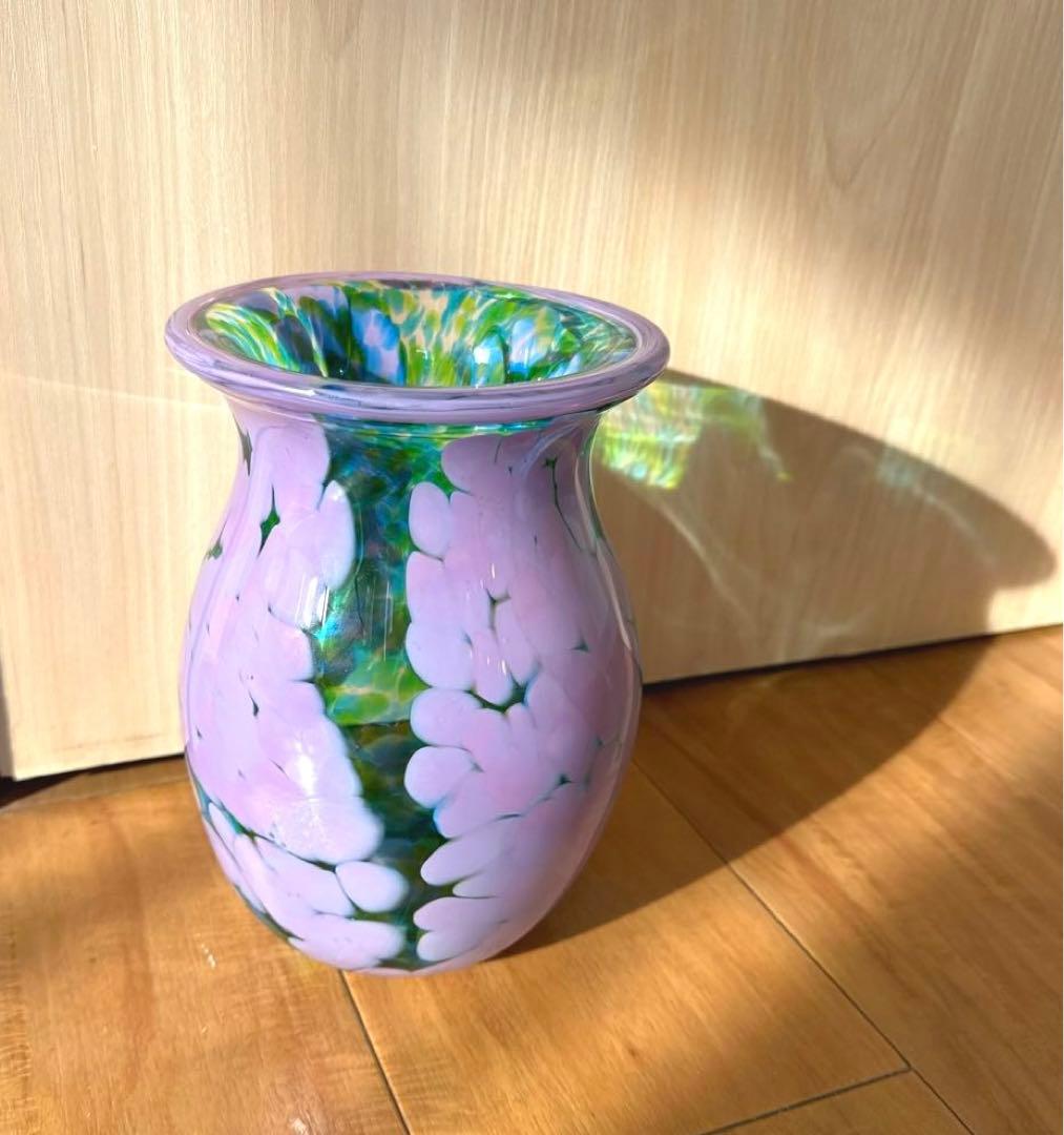 沖縄 琉球グラス 花瓶 超美品！ 名工稲嶺盛吉作 琉球泡ガラス花瓶