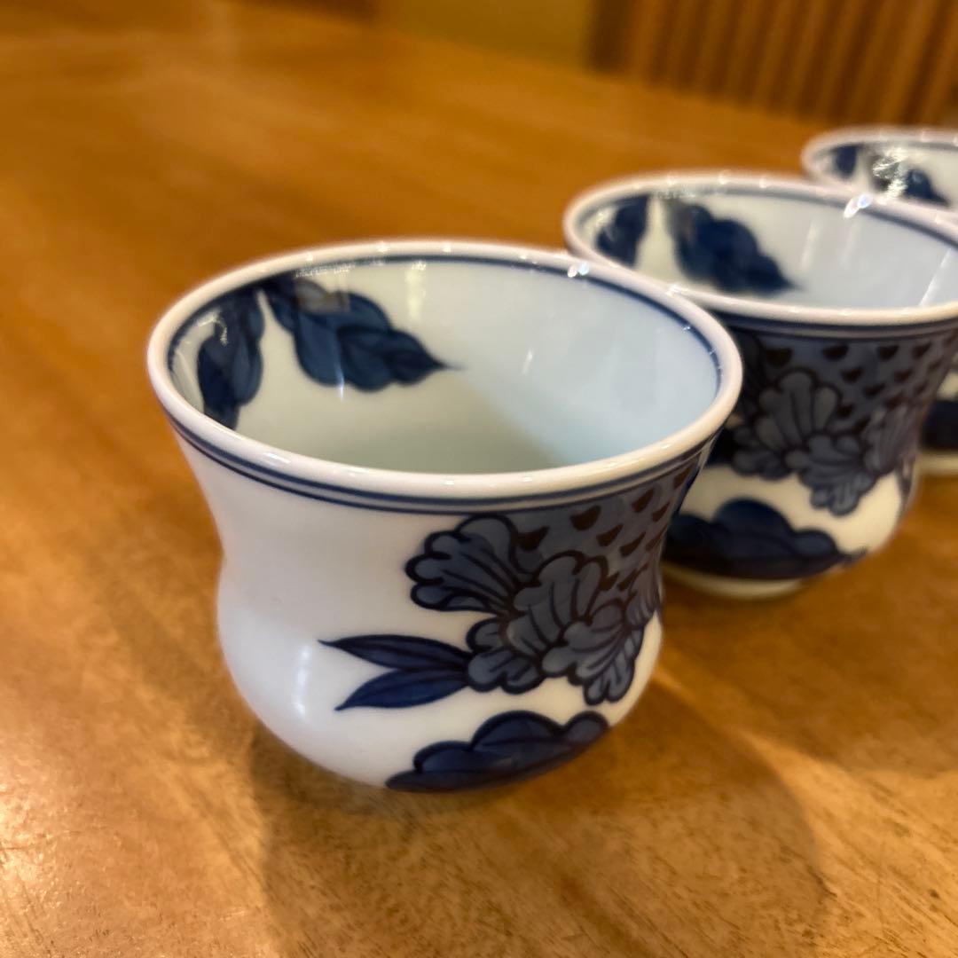 源右衛門窯　染付向日葵（そめつけひまわり）　湯呑み　五個