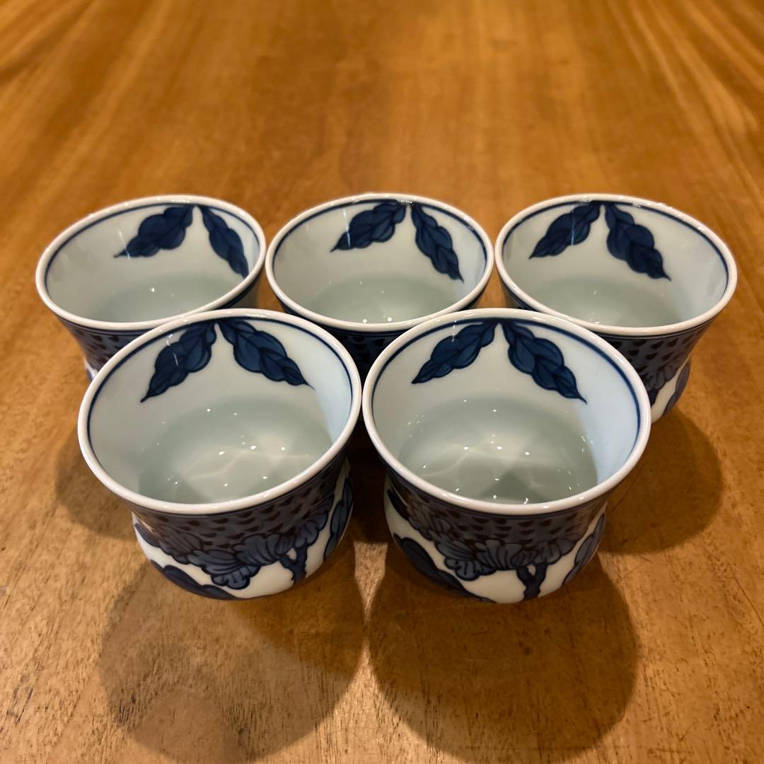 源右衛門窯 染付向日葵（そめつけひまわり） 湯呑み 五個