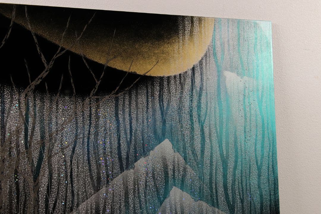 【真作】漆芸画 新木光「月夜の詩」輪島市美術展出品 額装 12号 沈金銀M865