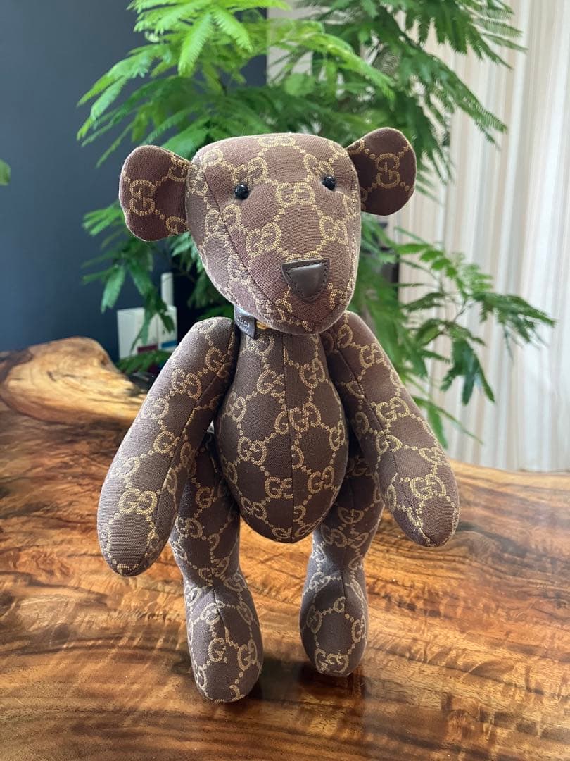 美品 ◆ グッチ GGキャンバス テディーベア くまぬいぐるみ 置物 レザー