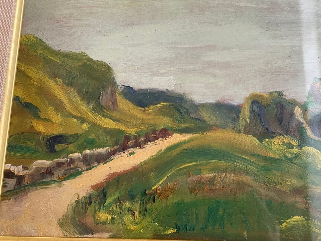 画家 平塚運一 伊豆の山道 伊豆風景 油彩画 油絵 額入 1931年