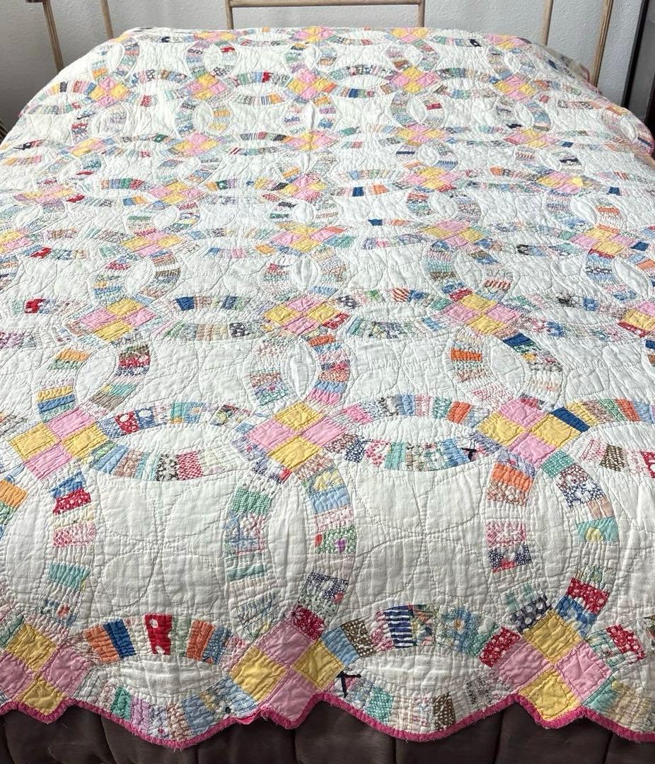 【稀少】【貴重】アメリカンアンティーク⭐︎ダブルウエディング　約224×166cm