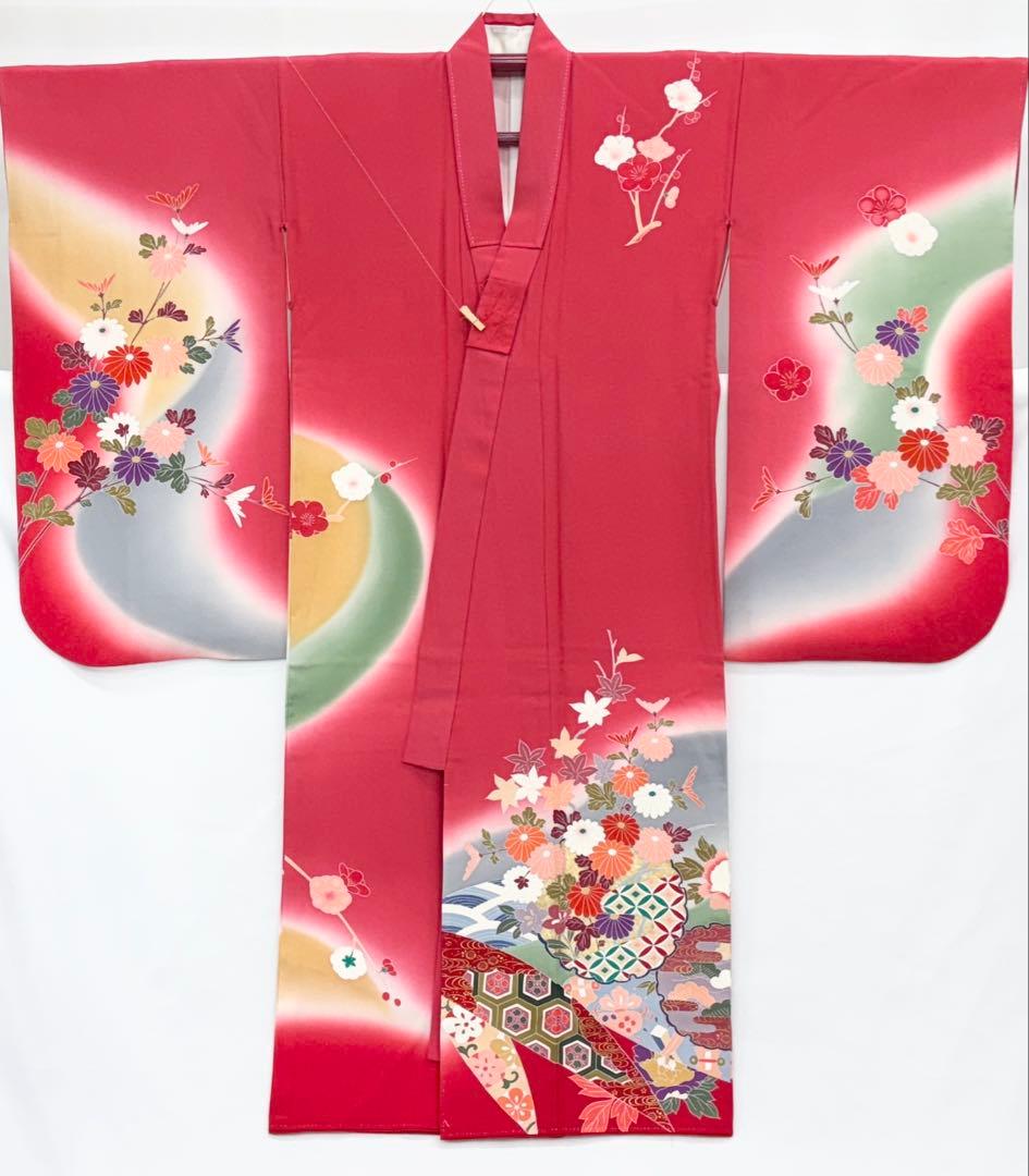 七五三着物　7才　女児　四つ身　雪輪に花々／ピンク系《子供490》#江戸小もーん