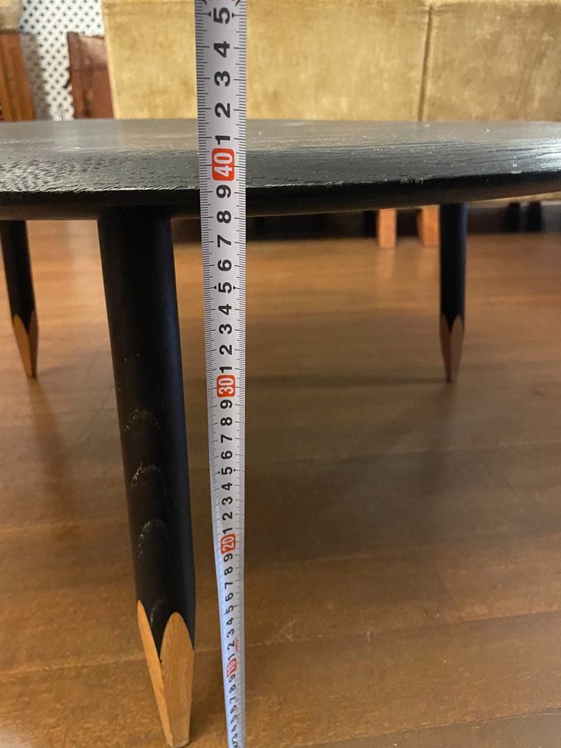 黒い円形座卓 木製丸テーブルスコープ東屋