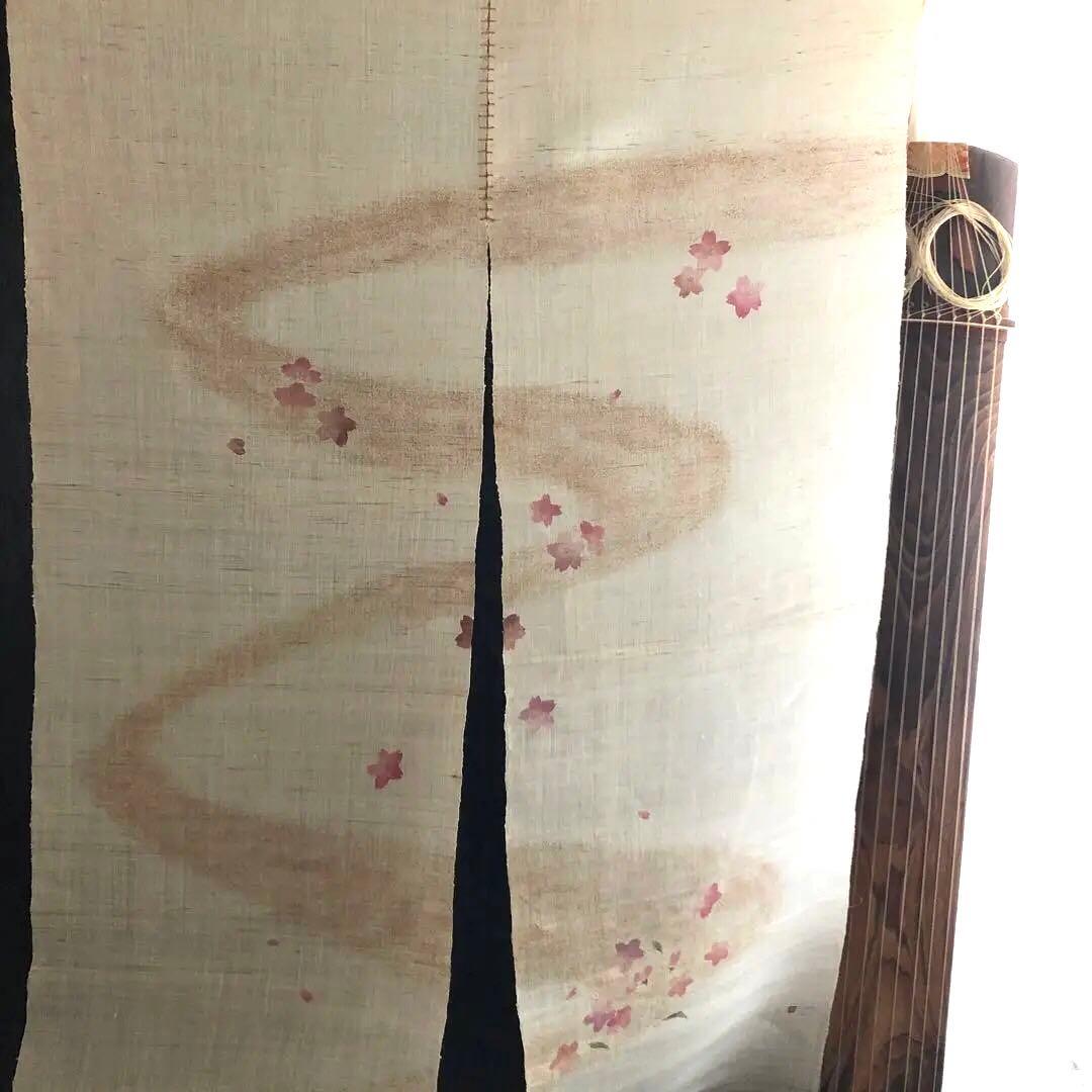 未使用》中川政七商店 遊中川 のれん2連 手織り麻 暖簾 桜