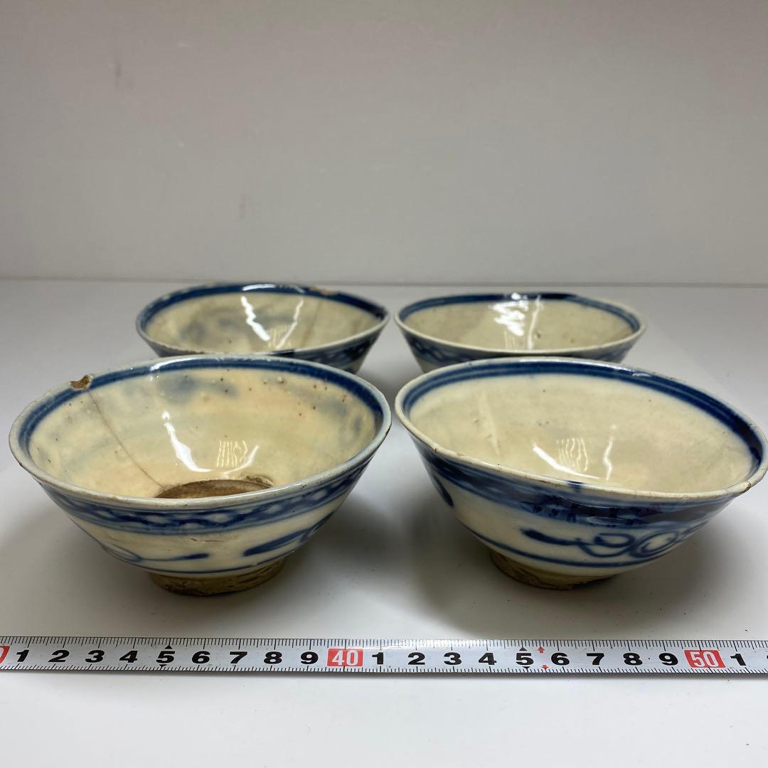 中国清朝時代　青花小鉢4客　口径約12㎝　東Y7-0403⑥タニト