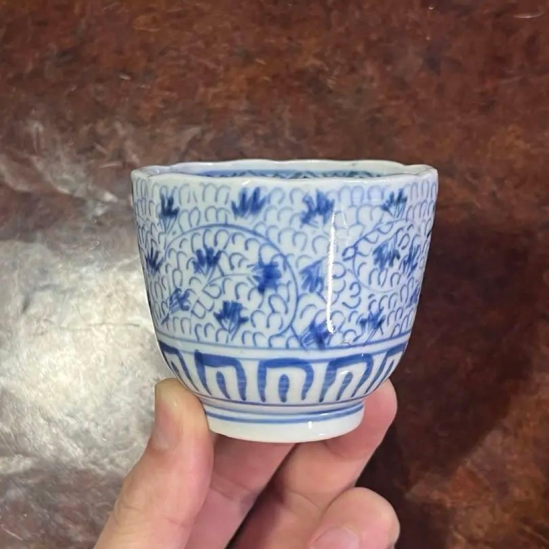 古伊万里 蕎麦猪口 無傷完品 蘇轍 印判 宝珠 軍配 団扇 経巻 宝巻 太湖