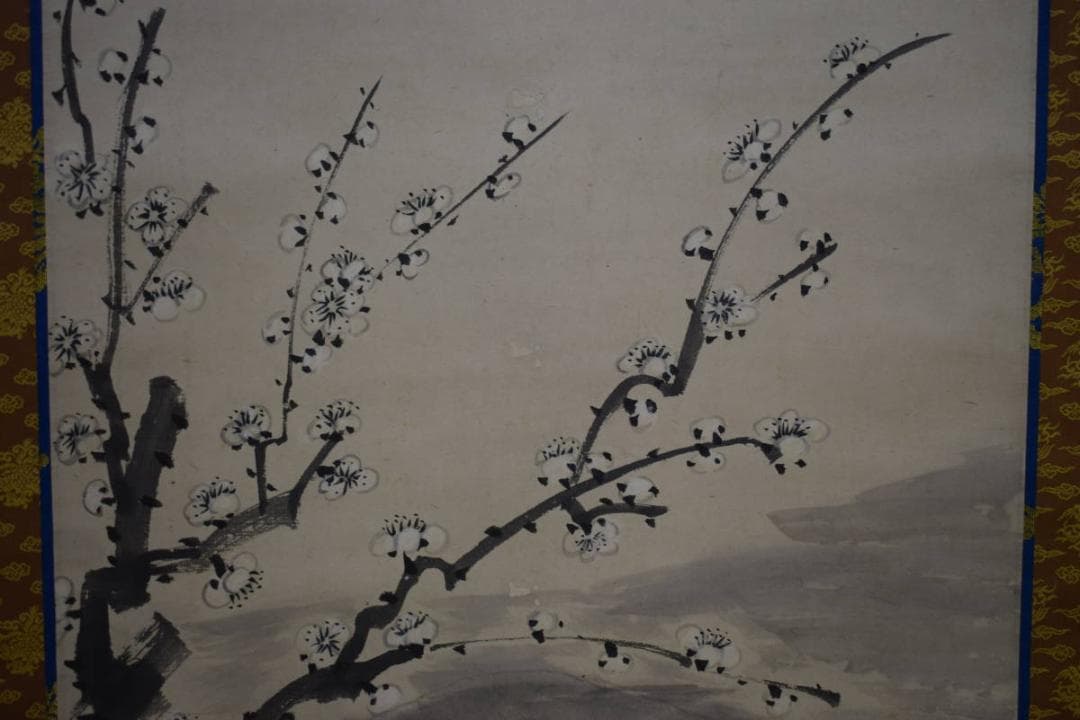 真作/古斎/梅に神農図/布袋屋掛軸HH-270