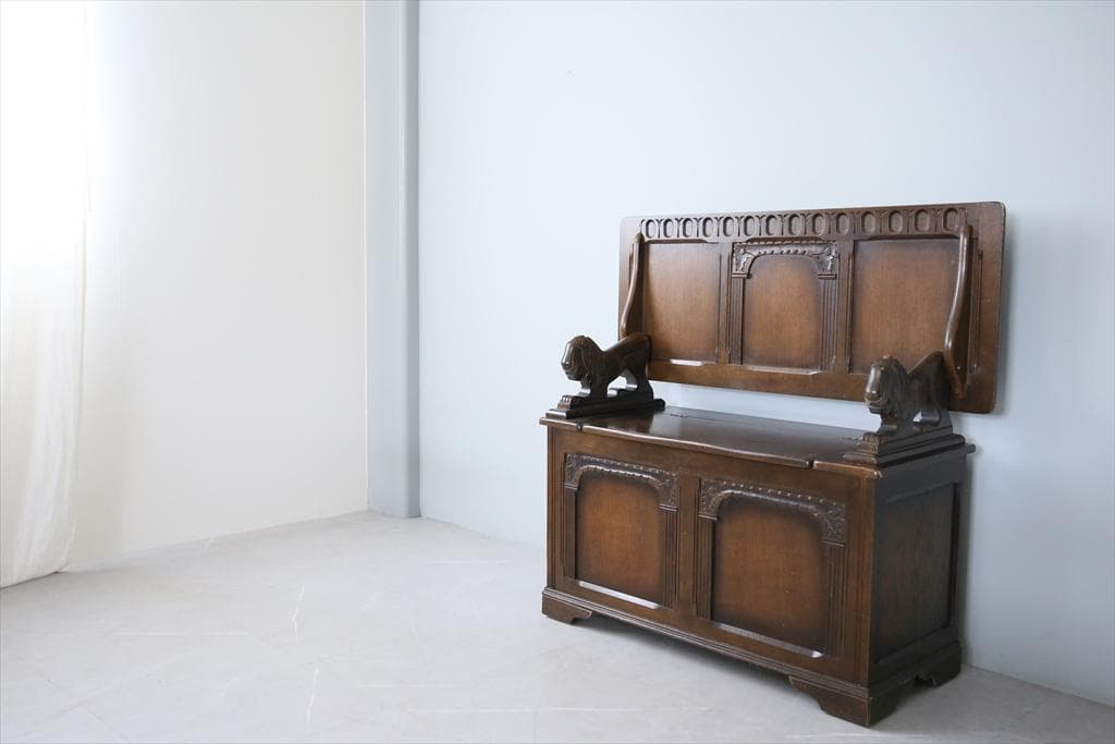 英国アンティーク木製モンクスベンチ/椅子イスチェア/収納机テーブル